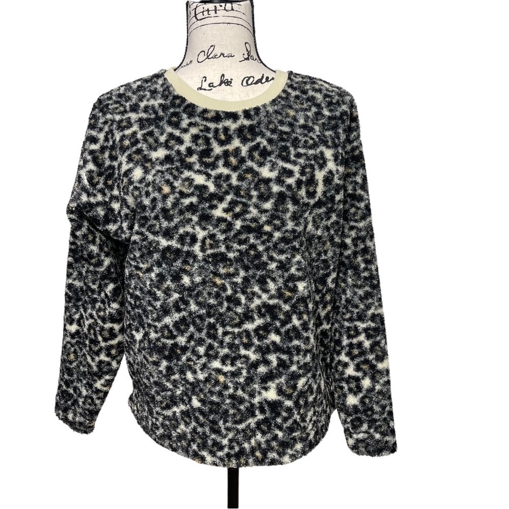 Loft Teddy Style Leopard Print Warm Sweater Size XS